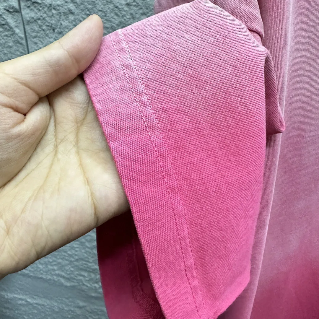 🅿️200 CH Croix Heart 2025 Summer New Style Heavy Acid Washing Gradient Distressing Chest Logo Classic Embroidery Customized Fabric Short Sleeve T-shirt Unisex Size: S M L XL XXL Five Codes (European Code) Color: Gradient Black Gradient Pink Gradient Blue